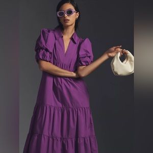 Purple Maxi dress with poplin sleeves